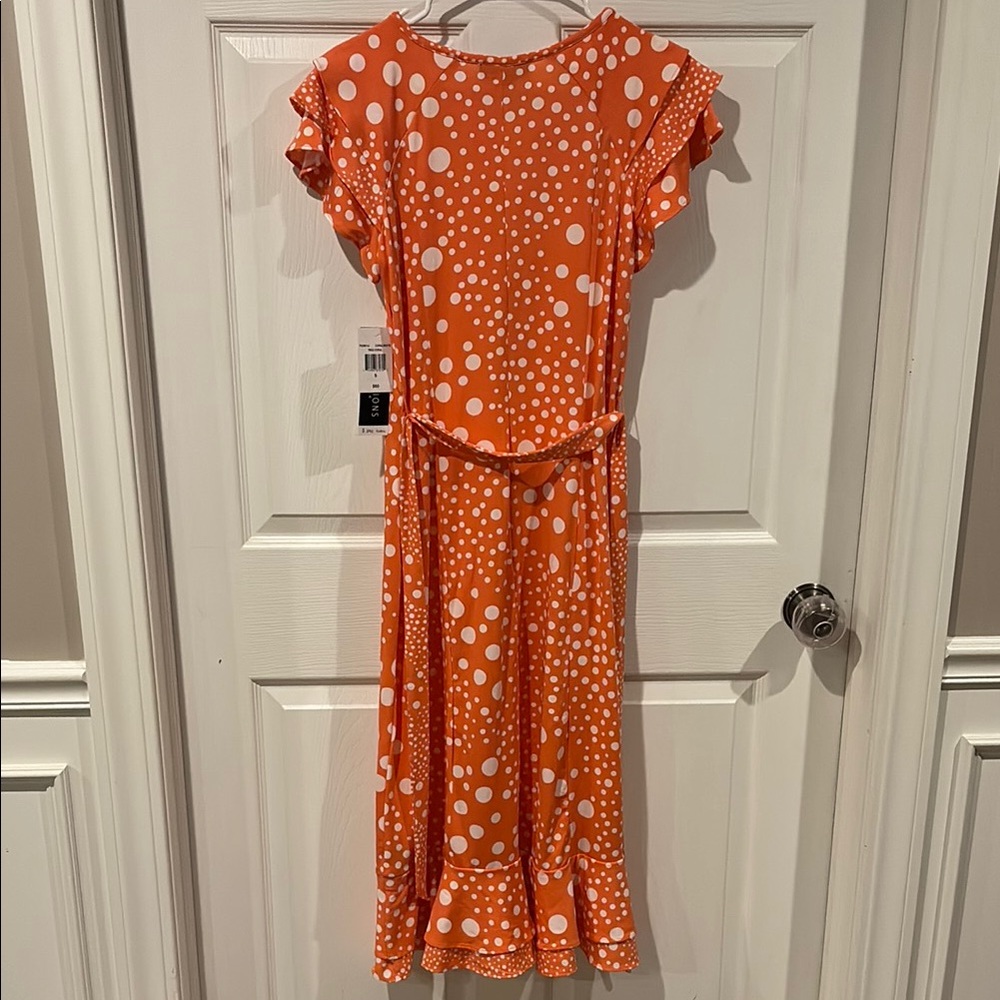 NWT Perceptions Coral and White Polka Dot Midi Dress - Picture 8 of 11